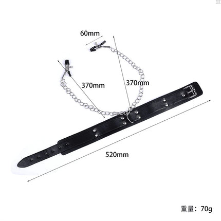 Faux Leather Choker Collar With Nipple Breast Clamp Clip Chain Couple SM Sex Toys For Woman Sex Tools For Couples Adult Games