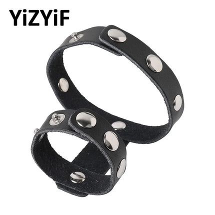 Harness Men Adjustable Genuine Leather Two-ring Penis Testicle Cage Cock Ring Erection Enhancing Exotic Harness Belt Rings