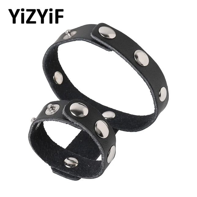Adjustable Genuine Leather Harness for Men, Two-Ring Penis and Testicle Cage, Cock Ring, Erection-Enhancing Exotic Harness Belt Rings