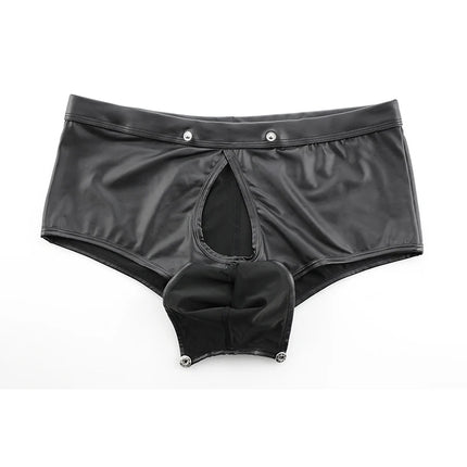 Big Bulge Pouch Boxers Sexy Men Underwear Faux Leather Boxershorts Open Front Underpants Erotic Lingerie Panties