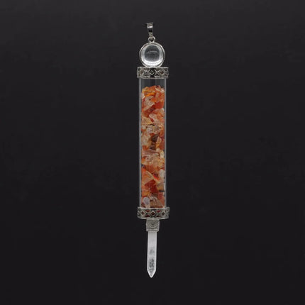 KFT Natural Healing Crystal Quartz Tourmaline Lapis Lazuli Long Pillar Wishing Bottle Reiki Stone Pendulum Pendant Jewelry