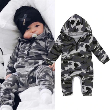 0-24M Baby Boy Hooded Boy Camouflage Romper Newborn Baby Camo Long Sleeve Romper Infant Jumpsuit Boys Outfit Warm Spring Autumn
