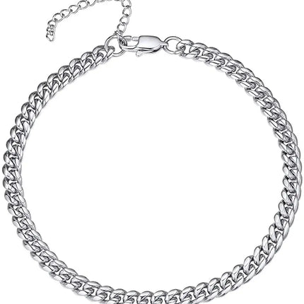 U7 6mm Wide 8.5inches Cuban Link Anklets for Women Adjustable Ankle Bracelets Men Gold Color Black Stainless Steel Jewelry