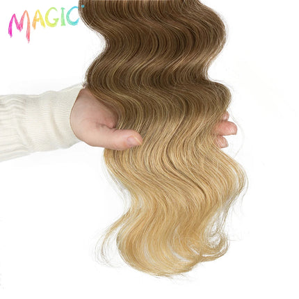 Magic Synthetic Hair Extensions 24inches 3PCS Body Wave Hair Bundles Ombre Blonde Color Tresses Fake Hair Accessories Cosplay