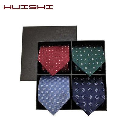 HUISHI 8CM 8 Styles Men's Solid Dark Blue Neck Tie 6cm Waterproof Jacquard Necktie Daily Wear Cravat Wedding Party For Men