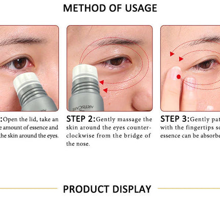 ARTISCARE Eye Serum Roller Massager for Dark Circles Peptide Essence Eye Bags Hyaluronic Acid Cream Eye Care