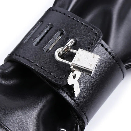 PU Leather Hand Restraint Mitten Gloves with Padlock and D Rings Fetish BDSM Bondage Erotic Toys Chastity Sex Toys