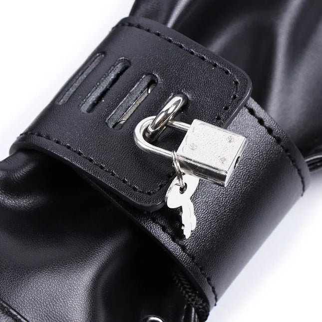 PU Leather Hand Restraint Mitten Gloves with Padlock and D Rings Fetish BDSM Bondage Erotic Toys Chastity Sex Toys