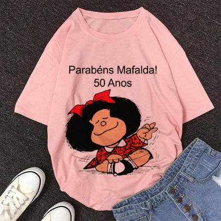 2020 New Summer Fashion Female Pink Tops Mafalda Cute Graphic Print T-shirt Women Harajuku Aesthetic White Tops Kawaii Tshirt