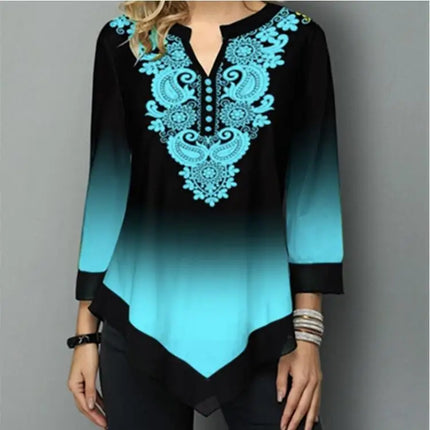 Women's Shirt Spring Summer Blouse 3/4 Sleeve Casual Printing Female Fashion Shirt Tees Tops Plus Size 5XL Street Shirt