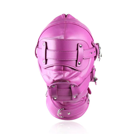 SM Leather Padded Hood Blindfold With Open Mouth Penis Gag Dildo Gag,Fetish Slave BDSM Bondage Head Harness Sex Mask Erotic Toys