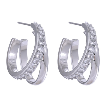 Yhpup Fashion Stainless Steel Geometric Stud Earrings Delicate Bling Cubic Zirconia Jewelry joyería acero inoxidable mujer Gift