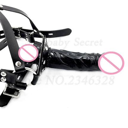 Double-Ended Dildos Gag Strap On Open Mouth Dong Plug PU Leather Harness Realistic Cock Bondage Adult Games Sex Toys For Couples