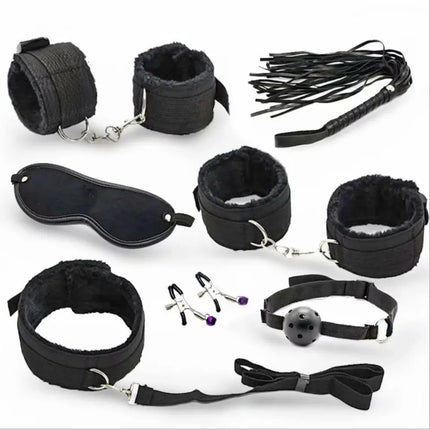 Sex Handcuffs Nipple Clamps Whip Mouth Gag  Mask Anal Plug Vibrator BDSM Bondage Set Erotic  Toys for Woman Men Adult Game