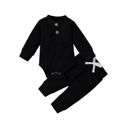 Infant Newborn Baby Girl Boy Spring Autumn Ribbed/Plaid Solid Clothes Sets Long Sleeve Bodysuits + Elastic Pants 2PCs Outfits