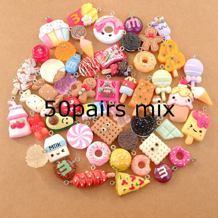 20/30/60/100Pcs/lot By Random Cake Candy Food Charms For Jewelry Making  Bracelets  Earrings Making Resin Flat Back Cabochon