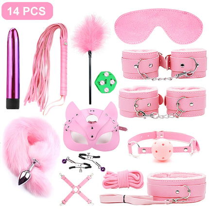 Handcuffs Collar Whip Gag Nipple Clamps BDSM Bondage Rope Erotic Adult Sex Toys For Woman Couples Anal Butt Plug Tail