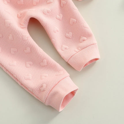 Valentine 2 Pieces Kids Suit Set, Solid Color O-Neck Long Sleeve Ruffle Tops+ Bowknot Trousers for Girls, Pink, 0-24 Months