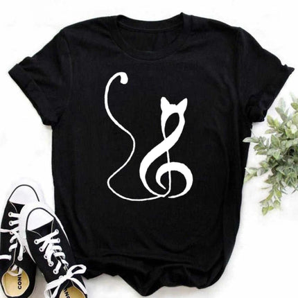 New Harajuku Funny Music Note Art T-Shirt Fashion Women T-Shirt Music Tops Short Sleeves Black T-Shirt Ladies Casual Tees Top