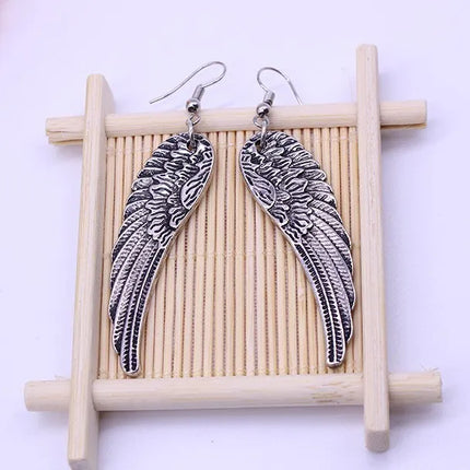 2023 Trend Punk Retro Angel Wings Earrings Drop Feather Hanging Dangle Metal Long Earring For Women Alloy Gothic Jewelry Stud