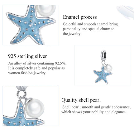 WOSTU 925 Sterling Silver Blue Conch Charm Ocean Bead Animal Turtle Starfish Pendant Fit Original Bracelet Necklace DIY Jewelry