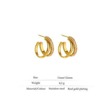 Yhpup Fashion Stainless Steel Geometric Stud Earrings Delicate Bling Cubic Zirconia Jewelry joyería acero inoxidable mujer Gift