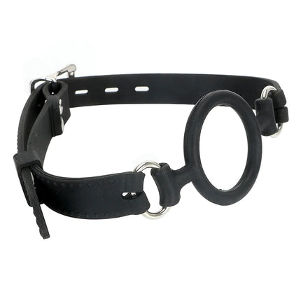 PU Leather Open Mouth Hood Mask,With Full Silicone O Ring Gag Strap,Fetish Slave Bondage Gimp,BDSM Sex Toy For Couple Adult Game