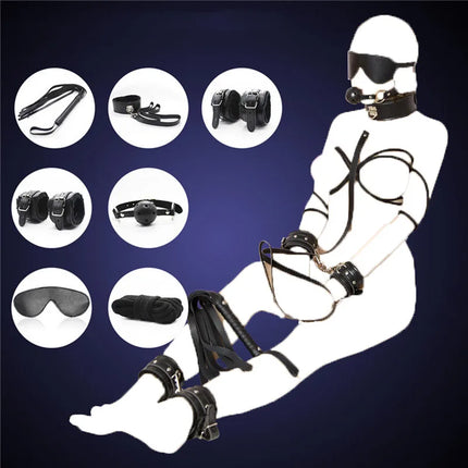 Lots Sex Bondage Kit Set Slave Adult Games Toys Hand Cuffs Ankle Cuff Gag Whip Rope Blindfold nipple clips Frisky Erotic Toys