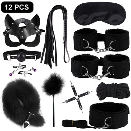 Handcuffs Collar Whip Gag Nipple Clamps BDSM Bondage Rope Erotic Adult Sex Toys For Woman Couples Anal Butt Plug Tail