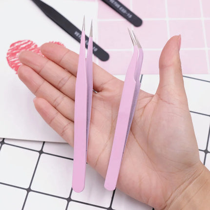 1Pc Stainless Steel Eyelash Extension Tweezers Curved Straight Lashes Tweezer Non-magnetic Eyelashes Nail Makeup Tools Wholesale
