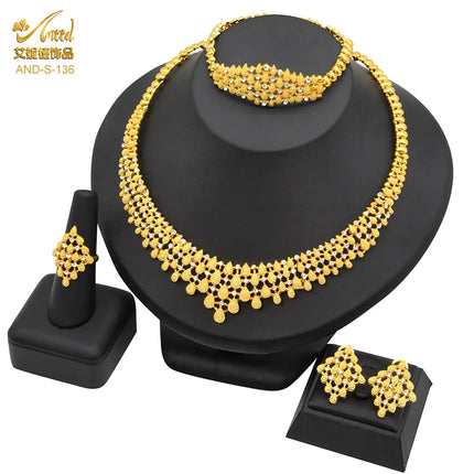ANIID African Jewelry Set Big Necklace Dubai Ethiopian Gold Color Jewelery Earring Bracelet For Women Bridal Choker Wholesale