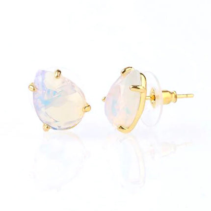 Crystal Stud Earrings for Women Girls Waterdrop Round Oval Shape Natural Lapis Lazuli Amethyst Faceted Stone Earring Jewelry