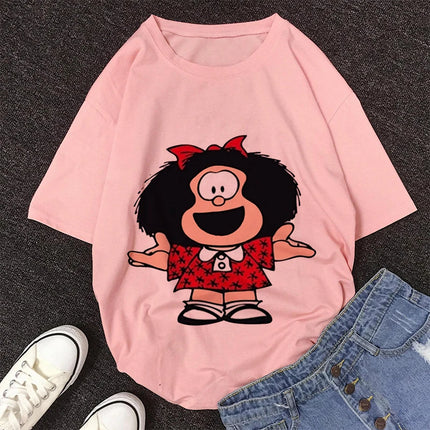 2020 New Summer Fashion Female Pink Tops Mafalda Cute Graphic Print T-shirt Women Harajuku Aesthetic White Tops Kawaii Tshirt