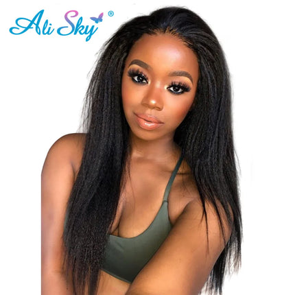 Alisky Peruvian Hair Bundles Kinky Straight Hair Bundles With 5x5 Closure Remy Human Hair Extension 5x5 Closure with Bundles