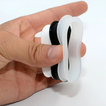 1Pair 3mm-76mm Big Size Hollow Black Silicone Flexible Double Flared Flesh Ear Tunnel Plugs Gauge Expander Stretchers Jewelry
