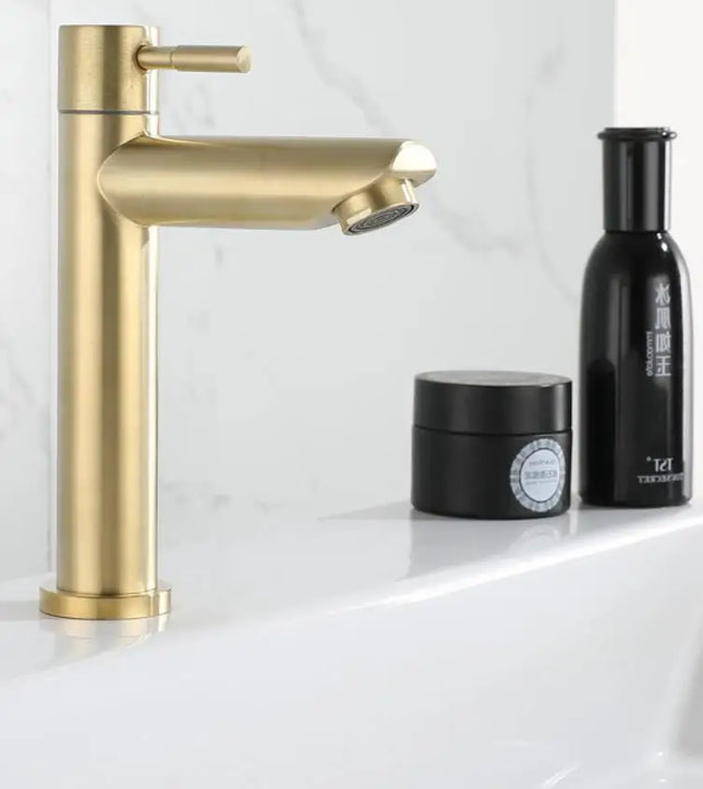 SUS304 single cold Tap brushed Gold basin faucet bathroom faucet Water Faucet Waterfall Bathroom Tap 304 Stell Stainless