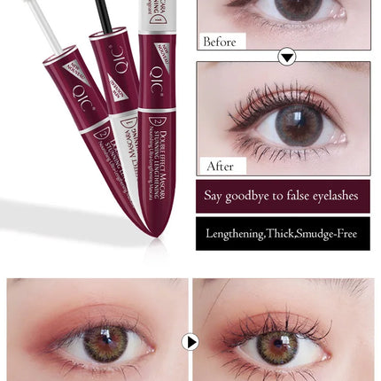 Double Head Lash Tint 4D Silk Fiber Makeup Mascara Eyelash Growth Liquid Long Thick Waterproof Long Lasting Natural Curling