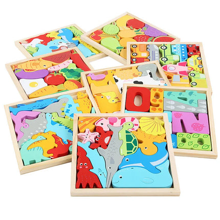 Montessori Wooden Toys 3D Jigsaw Puzzle Tangram Math Toys Baby Hand Grasp Board Shape Match Puzzle Educational Toys for Kids