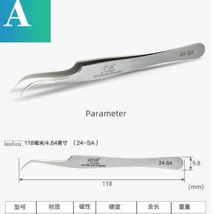 VETUS Original 32-SA Tweezers Hyperfine High Precision Non-magnetic Anti-acid Pincers Eyelash Grafting Manicure ESD Forceps