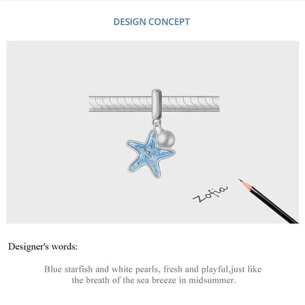 WOSTU 925 Sterling Silver Blue Conch Charm Ocean Bead Animal Turtle Starfish Pendant Fit Original Bracelet Necklace DIY Jewelry