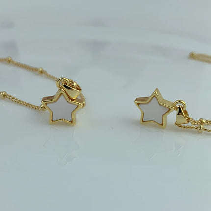 Dainty Cute Mother of Pearl Shell Star Pendant Necklace For Women Girls Gold Plated MOP Jewelry