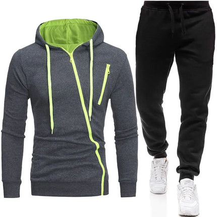 Men's Autumn Winter Tracksuit Zipper Hoodie and Pants 2 Piece Casual Sportswear Jogger Running Suit Fitness Sweatshirt Cardigian