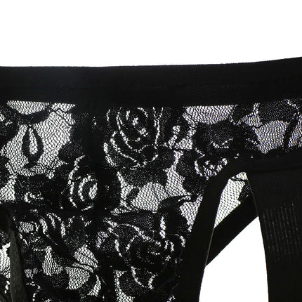 Men Underwear Sexy Lace Panties Jock Strap Man Thong T-back Jockstrap Leg Strap Lingerie Transparent Underpants Plus Size