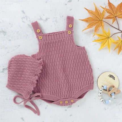 2Pcs Set Baby Knitted Romper Clothes Set Cotton e Crotch Button Cotton Jumpsuit+Hats Toddler Baby Boys Girls Outfits