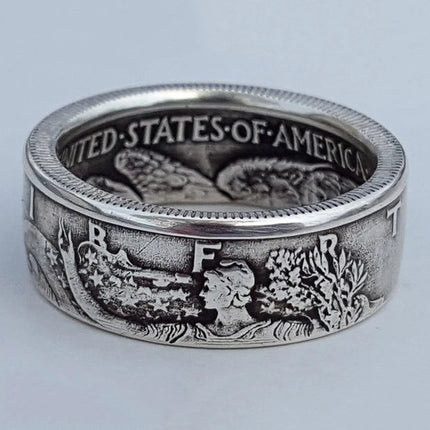 Huitan New US 1945 HALF DOLLAR Men Rings Commemorative Gift for Boyfriend Handmade Vintage Party Male Ring Jewelry Drop Shipping