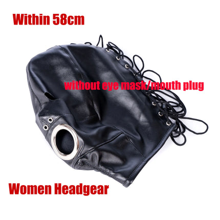 SM Leather Hood Blindfold,Head Harnes Mask With Dildo Penis Mouth Gag,Fetish Slave BDSM Bondage Gimp,Adult Sex Toy For Women Men