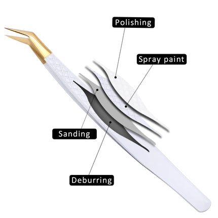 1Pc White-gold Anti-Static For Eyelash Extension Eyebrow Stainless Steel Set Beauty Precision Tweezers Makeup Tools