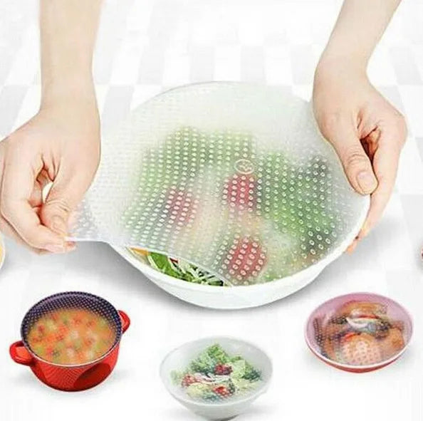 4Pcs/set Reusable Silicone Wrap Seal Food Fresh Keeping Wrap Lid Cover Stretch Vacuum Food Wrap Bowl Cover Home Kitchen Tools