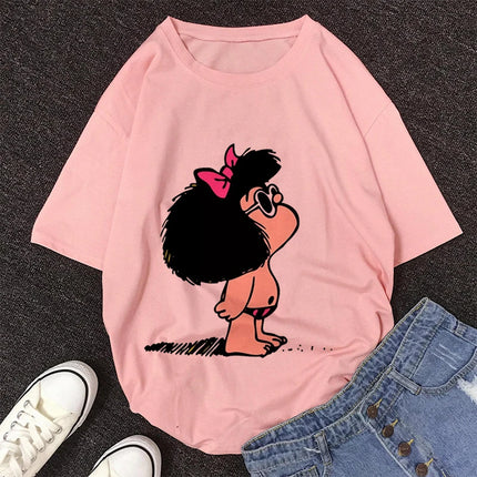2020 New Summer Fashion Female Pink Tops Mafalda Cute Graphic Print T-shirt Women Harajuku Aesthetic White Tops Kawaii Tshirt