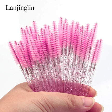 Lanjinglin 50/100Pcs Makeup Eyelash Brushes Crystal Eyebrow brush Diamond Handle Mascara Wand Applicator Lashes Extension Tools